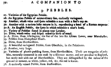 Eighteenth century document describing pebbles