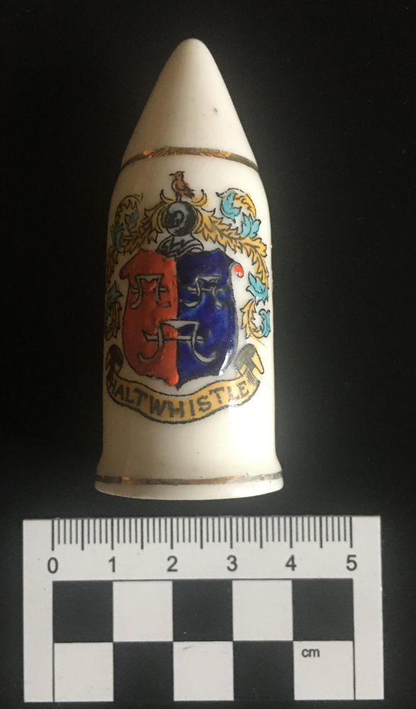 Miniature artillery shell with crest of Haltwhistle, Northumberland