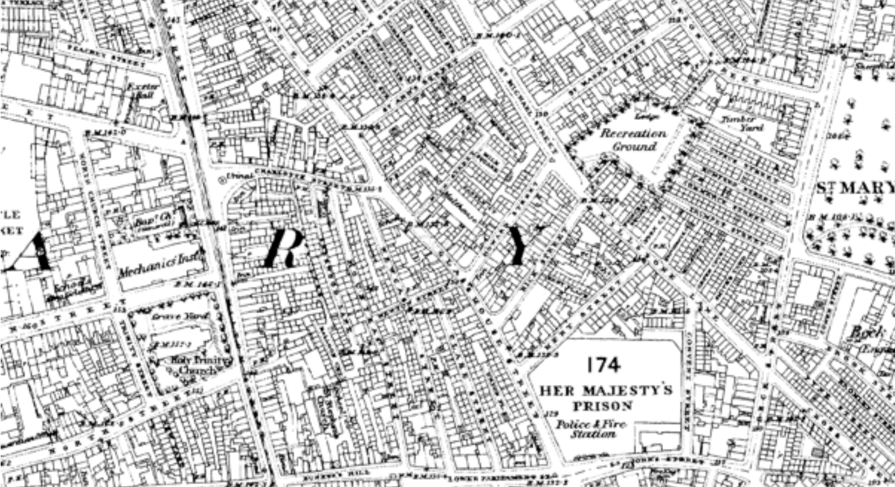 Map of central Nottingham before construction of Great Central Railways Victoria station